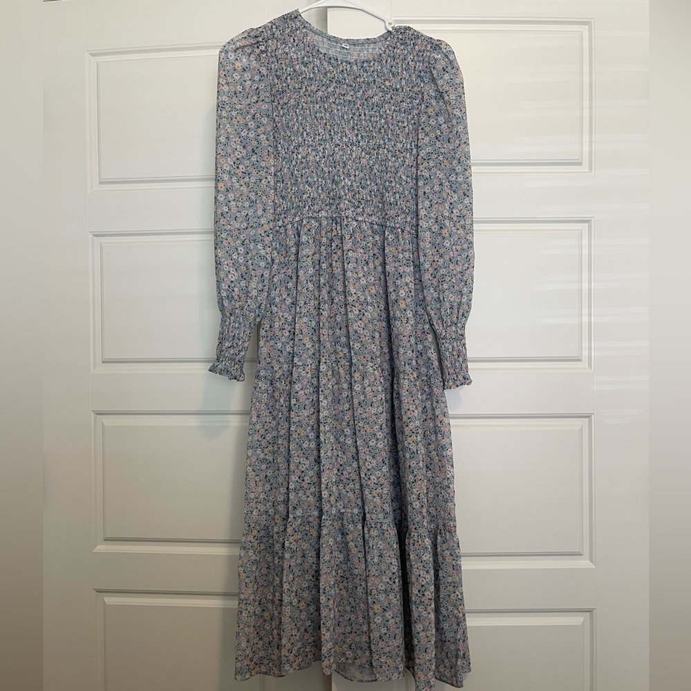 Boutique Light Blue Floral Smocked Maxi Dress
